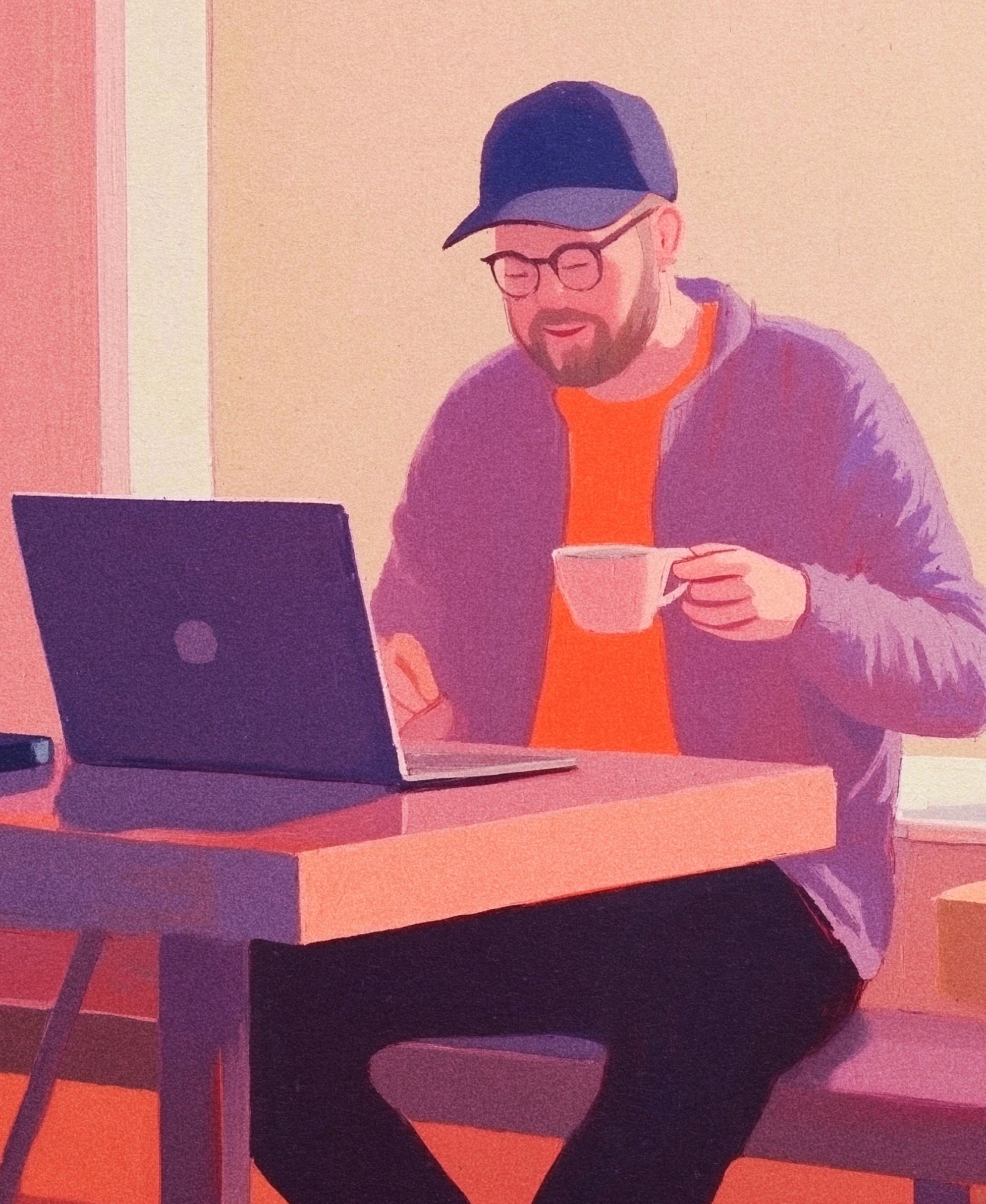 Mann am Laptop, der sich zwischen Cloud-Buchhaltungssoftware und Offline-Buchhaltung entscheidet