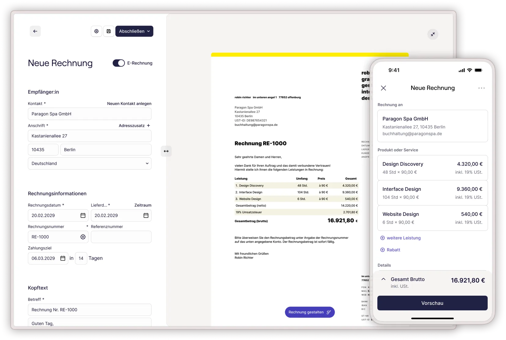 sevdesk Desktop und mobile Übersicht über offene Rechnungen und Rechnungsstatus in sevdesk