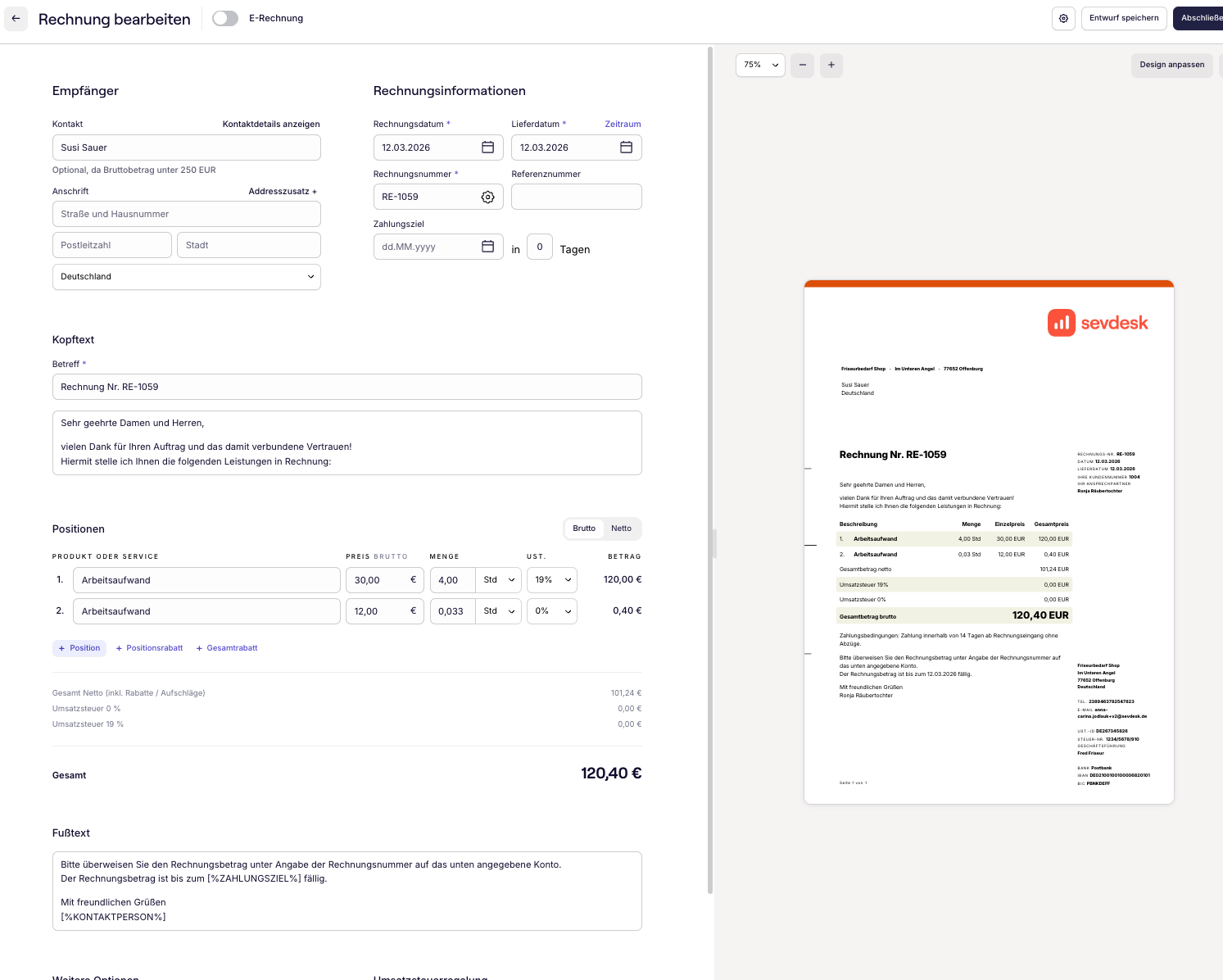 Zeiterfassung mit sevdesk Rechnungsprogramm Abrechnung offene Stunden