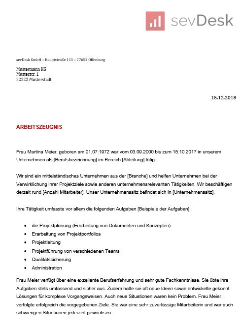 Arbeitszeugnis Muster Beispiel