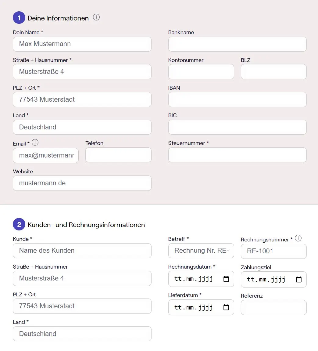 Rechnung online schreiben mit Rechnungsgenerator
