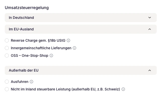 Umsatzsteuerregeln für Reverse-Charge und OSS in sevdesk