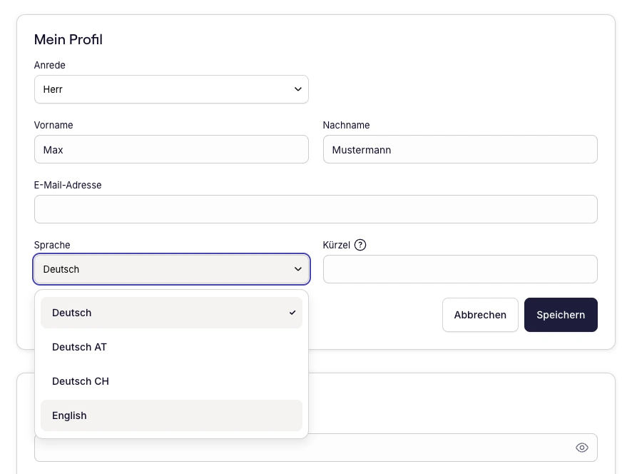 Sprache der sevdesk Software im Benutzerprofil zu Englisch ändern