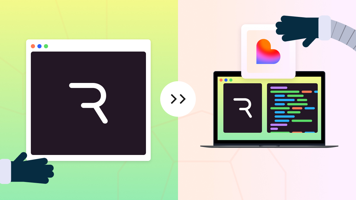 A diagram showing the Rive animation tool logo box transitioning to a laptop screen displaying code, a Rive asset, and the Lovable design system icon being inserted, illustrating the workflow for building the CoChefyBot Living Animation Guide using Rive an