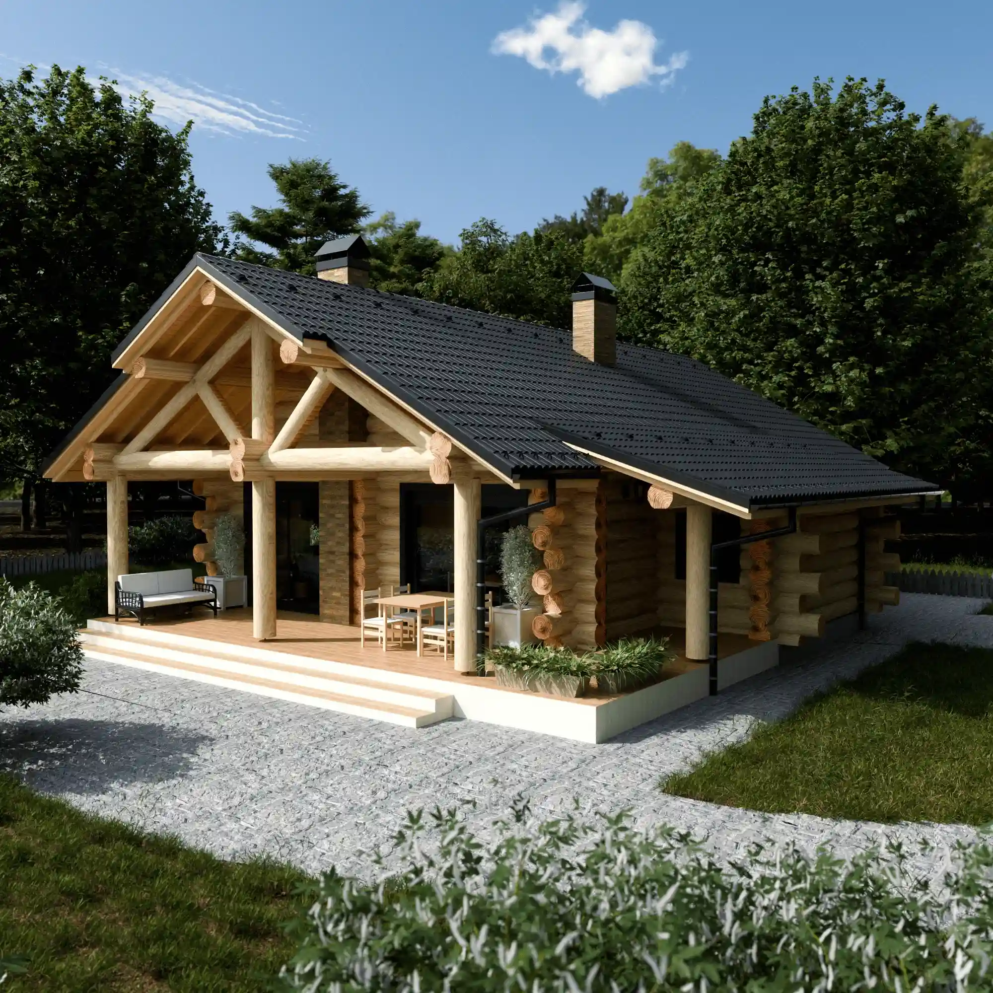 Ładny piętrowy domek z bali. Projekt Franciszek