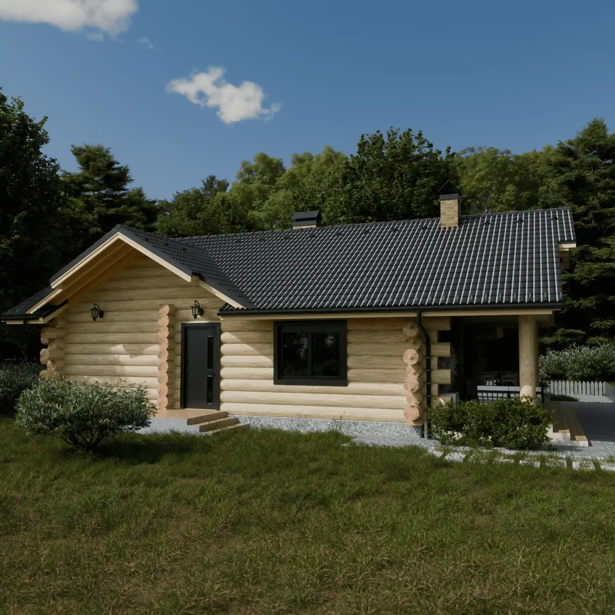 naturalny dom z bali ręcznie ciosanych