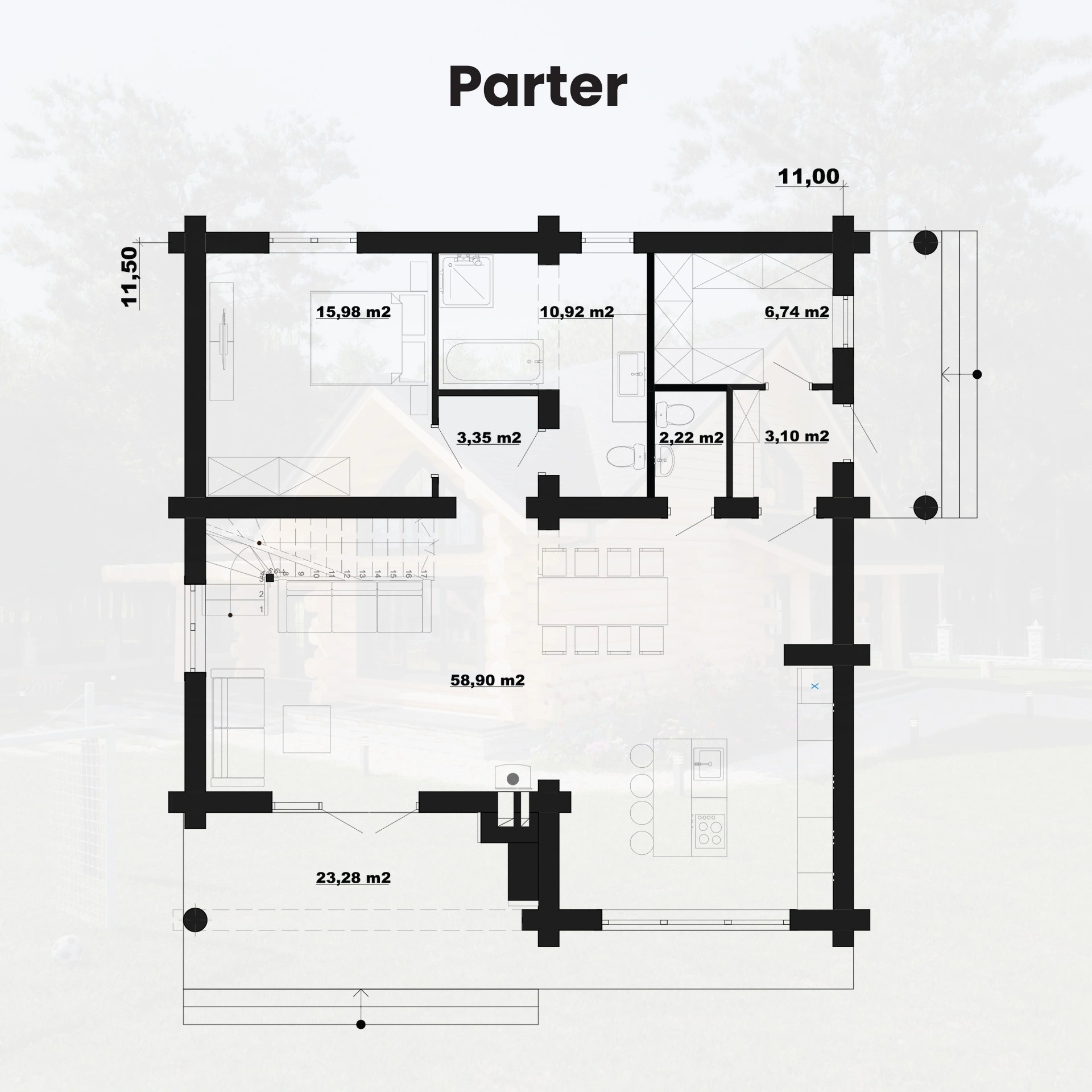 Budowa domu z bali z dachem dwuspadowym i dużymi oknami panoramicznymi