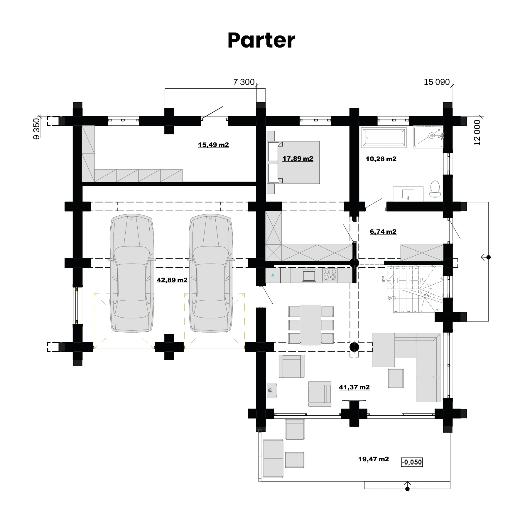 Piętrowy dom z bali z garażem zamówić