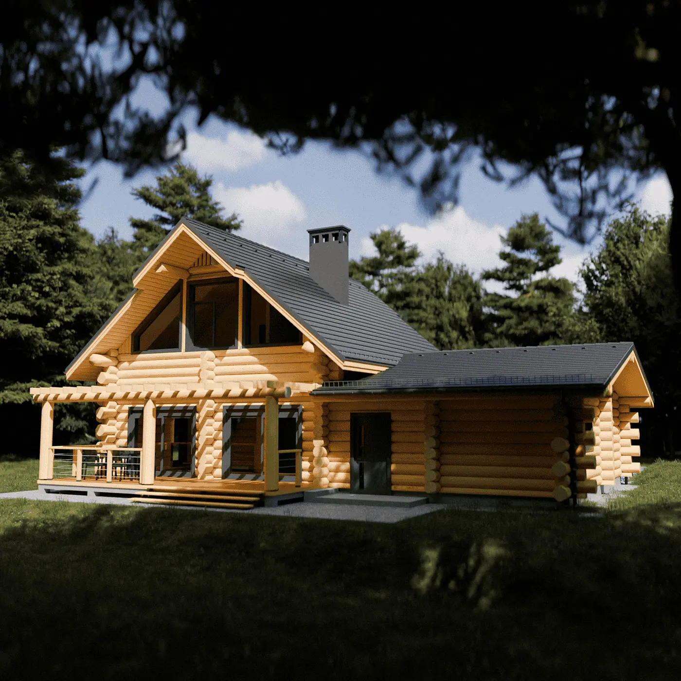 Dom z bali Anastazja z garażem — widok od tyłu