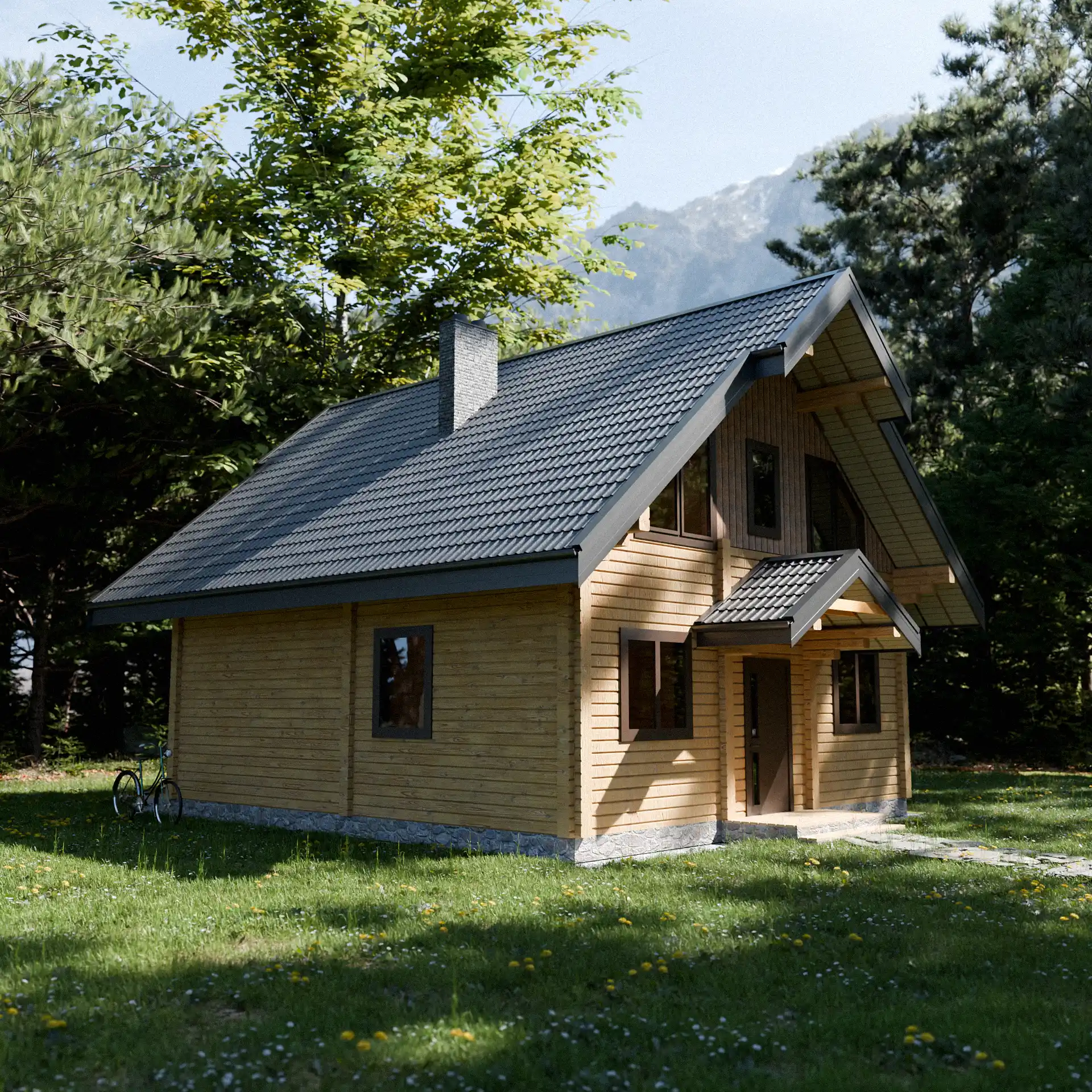 Dom z bali kwadratowych Anastazja BP — elewacja tylna