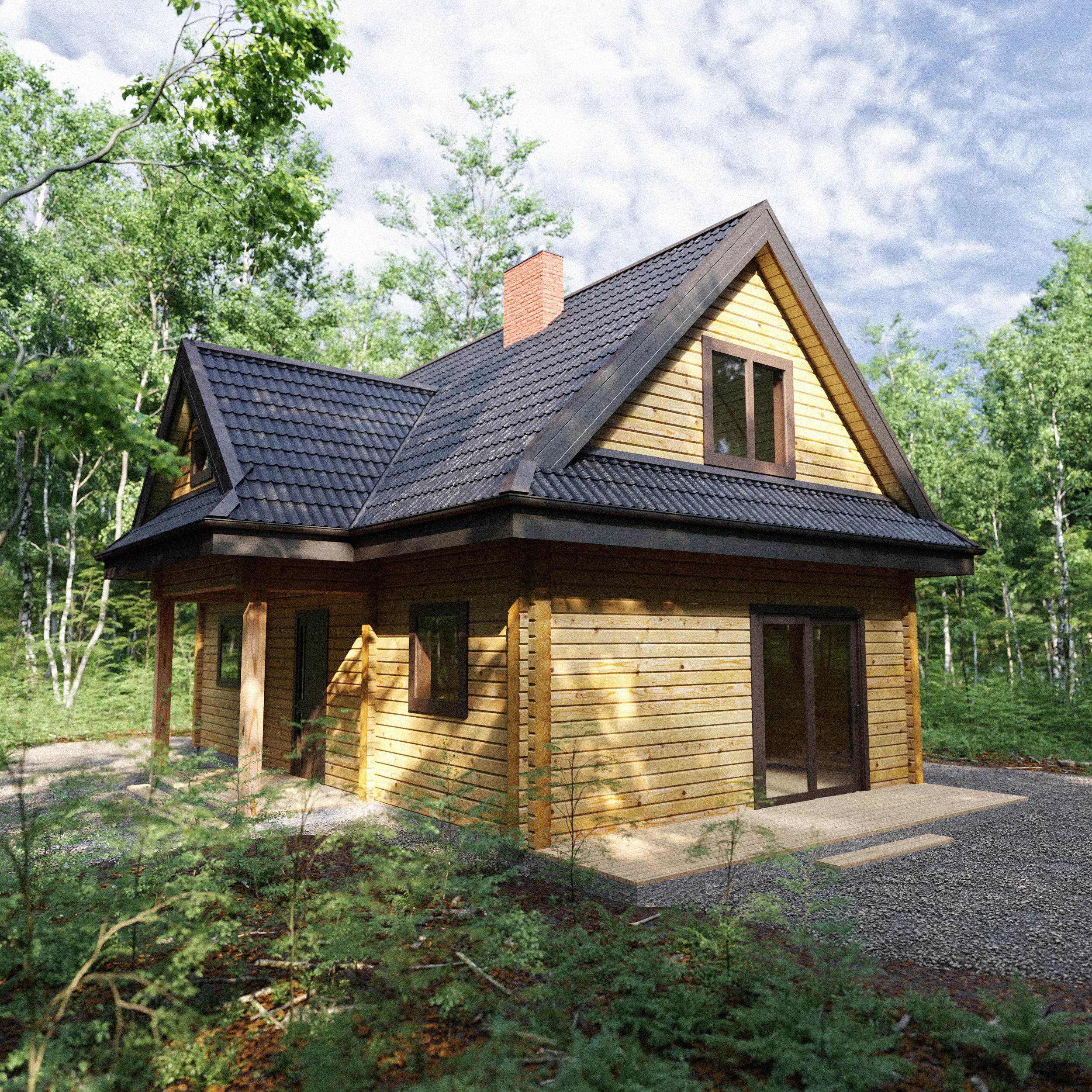 Dom z bali profilowanych Maja — widok z prawej strony