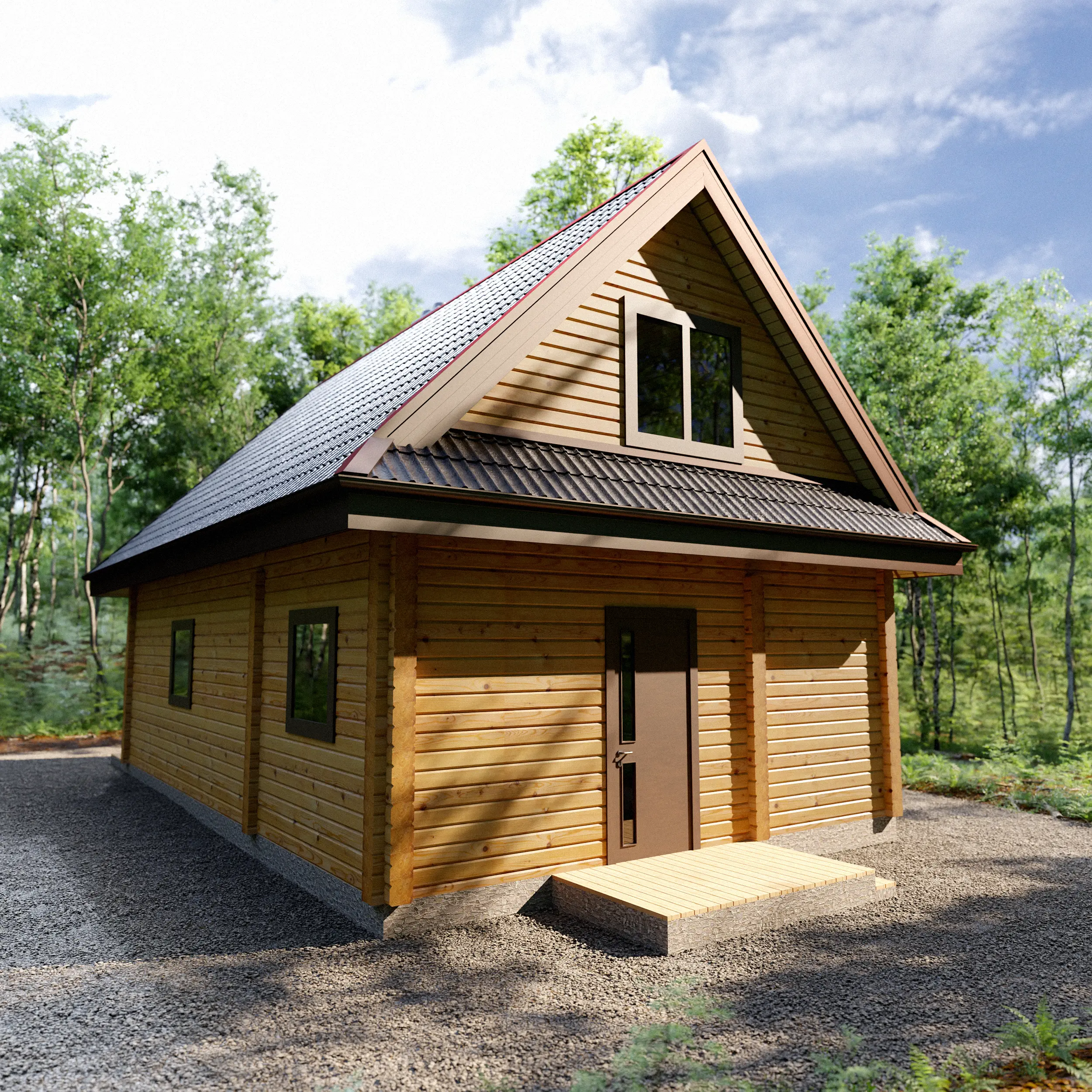 Dom z bali profilowanych Maja — widok z lewej strony