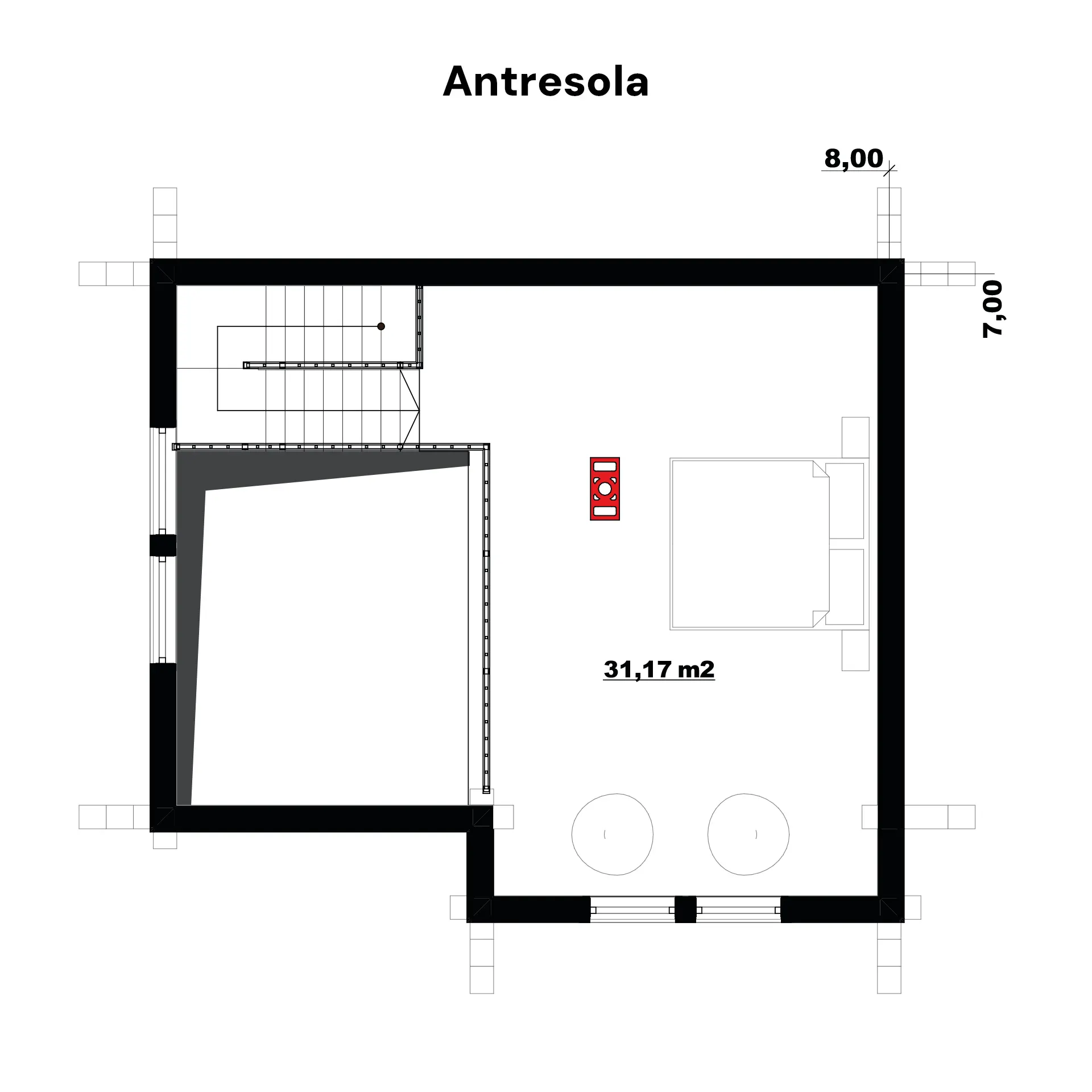 Rzut antresoli domu z bali Małgorzata — dodatkowa przestrzeń użytkowa