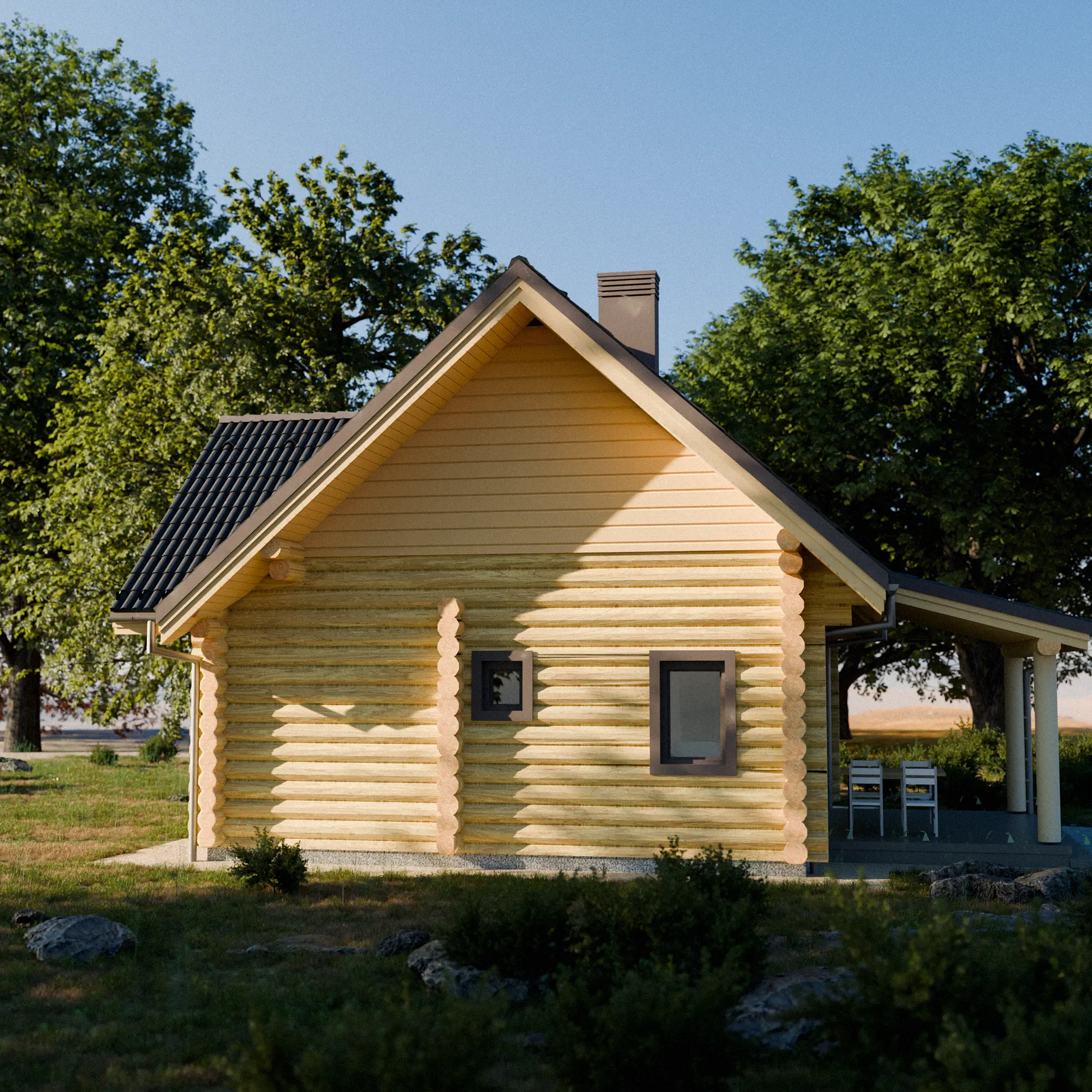 Dom z bali Małgorzata — widok z prawej strony z antresolą