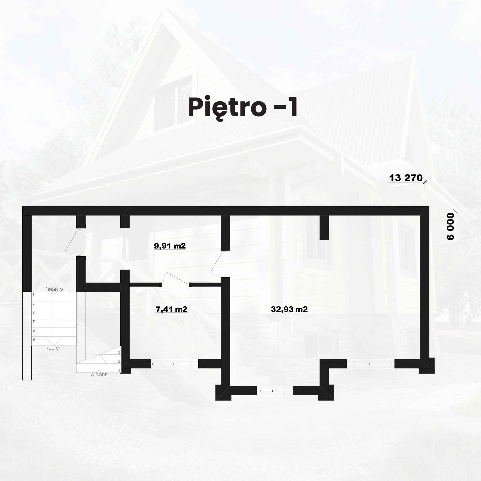 Rzut piętra domu z bali Robert — 2 sypialnie