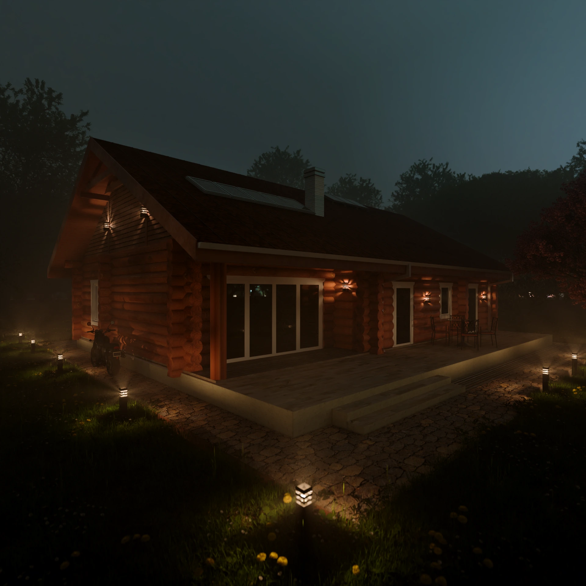 Dom z bali Arkadiusz — wizualizacja nocna