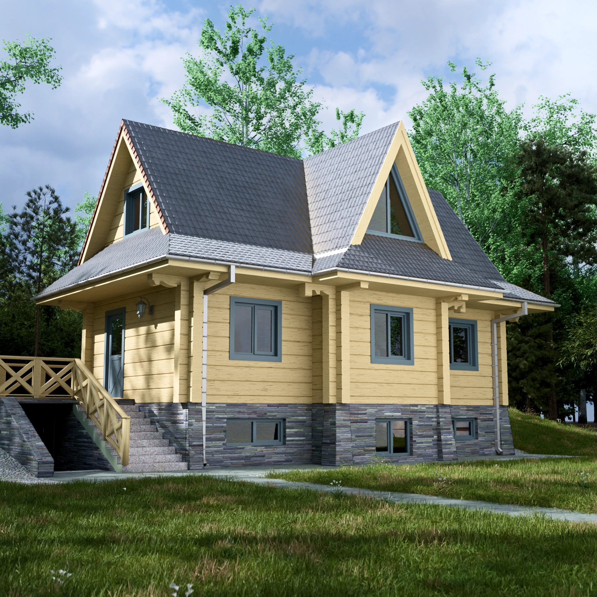 Dom z bali kwadratowych Robert — widok z lewej strony