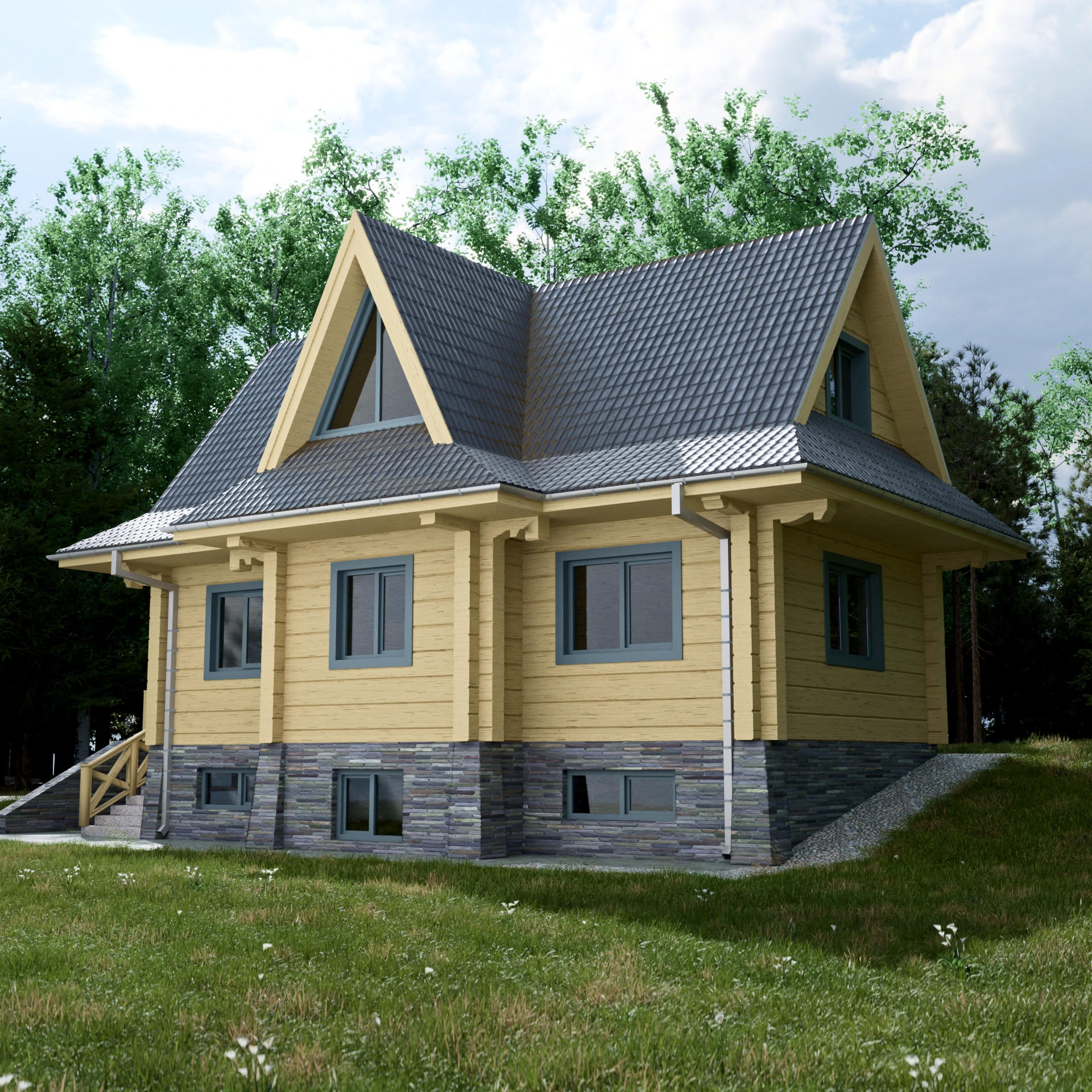 Dom z bali kwadratowych Robert — widok z prawej strony