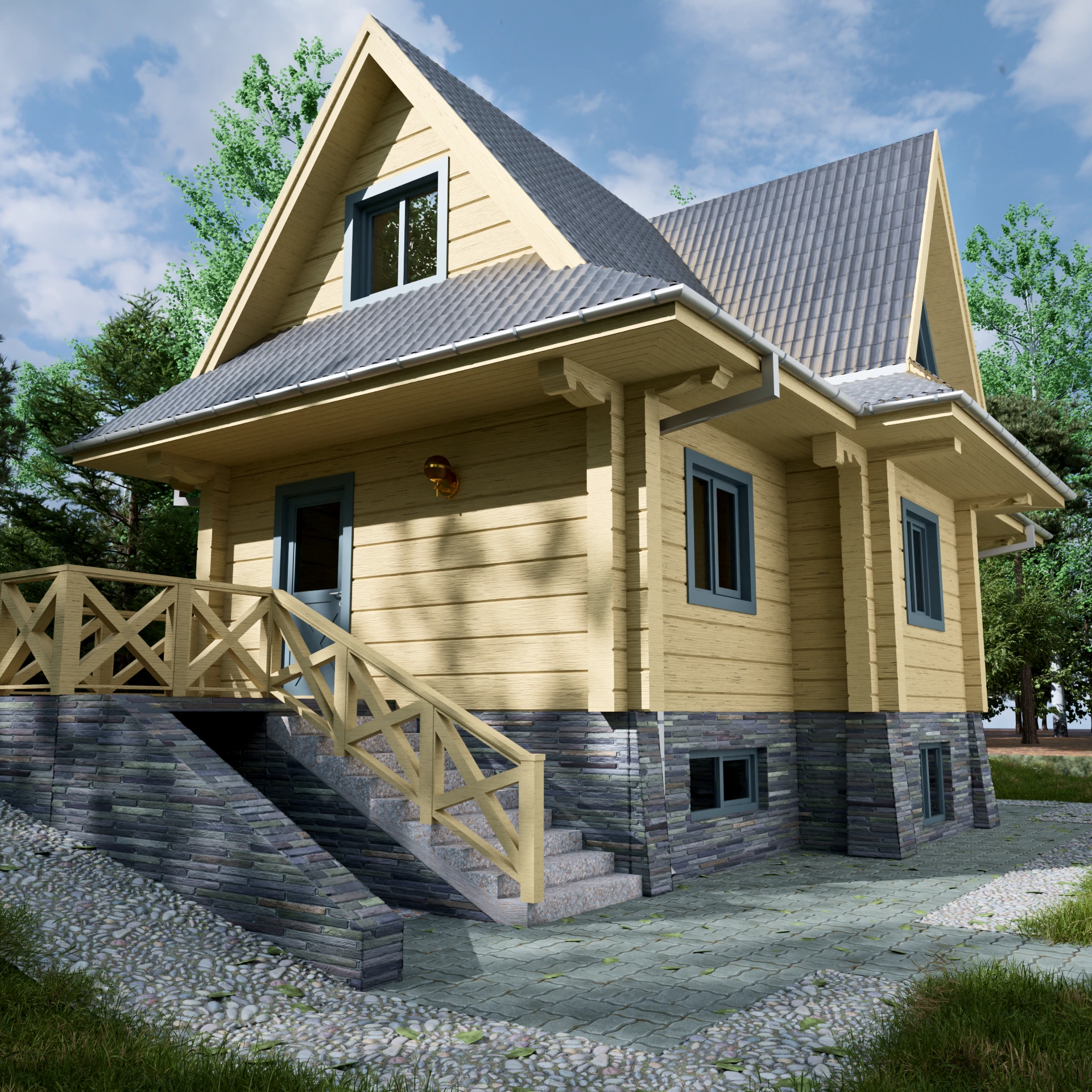 Dom z bali profilowanych Robert — elewacja frontowa