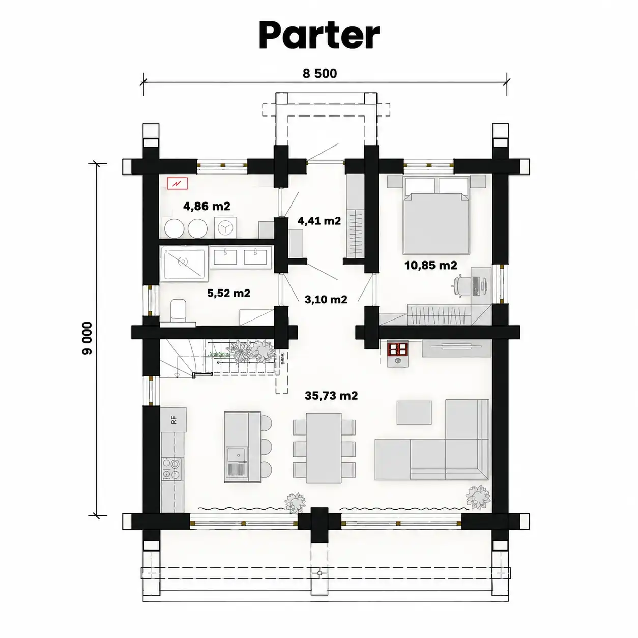 Rzut parteru Anastazja z balkonem