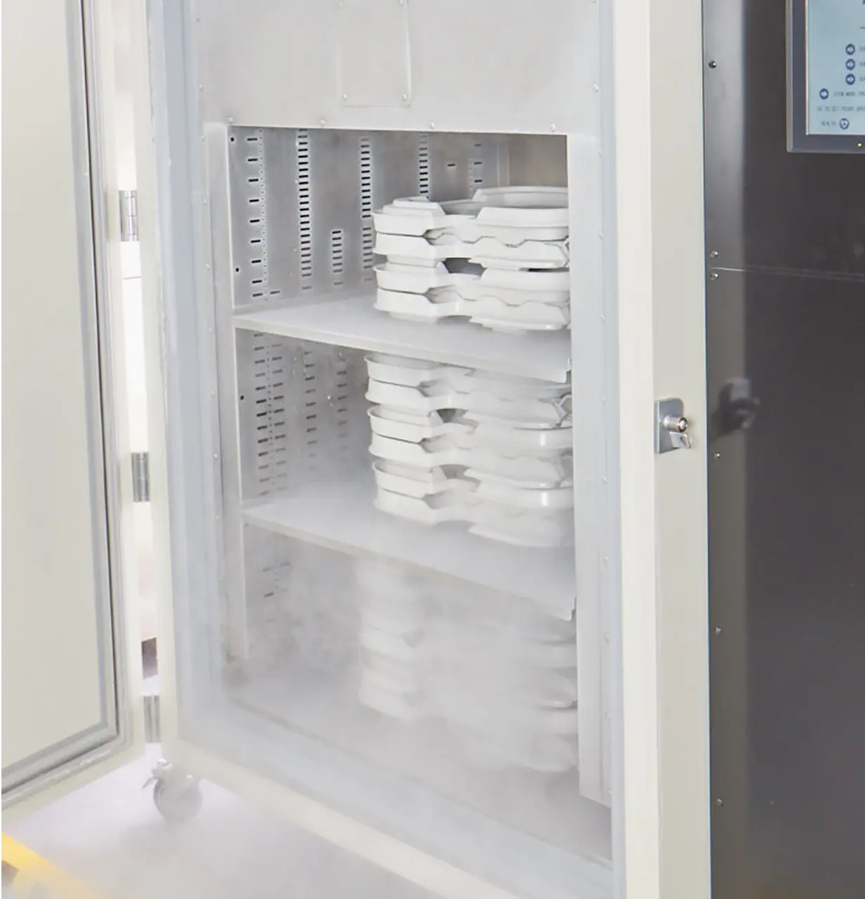 Kammer der Serie 4000 mit geregelter Temperatur, Tür offen, nach rechts geneigt, Innenraum