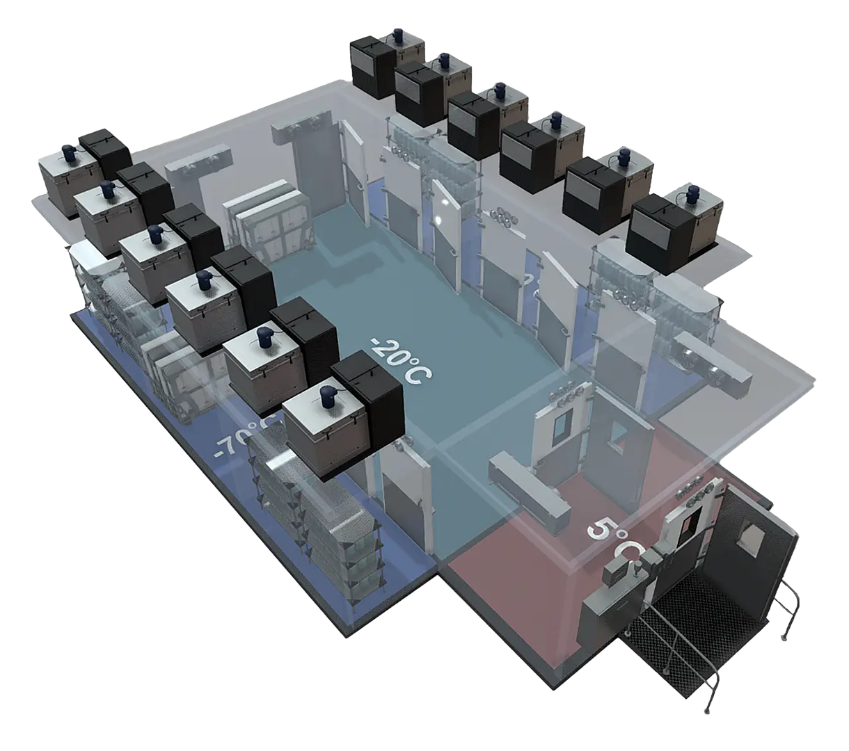 Top-down 3D render of modular ULC-FLEX floor plan