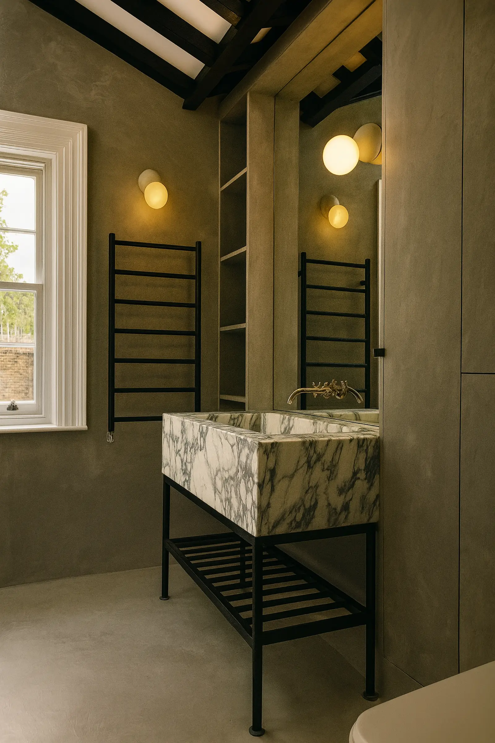 Muted interior shot with concealed services and heritage joinery
