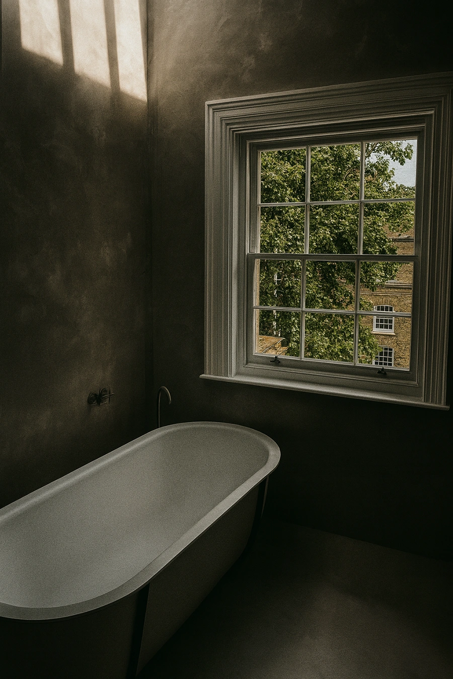Bathroom with stone details and low-profile ventilation