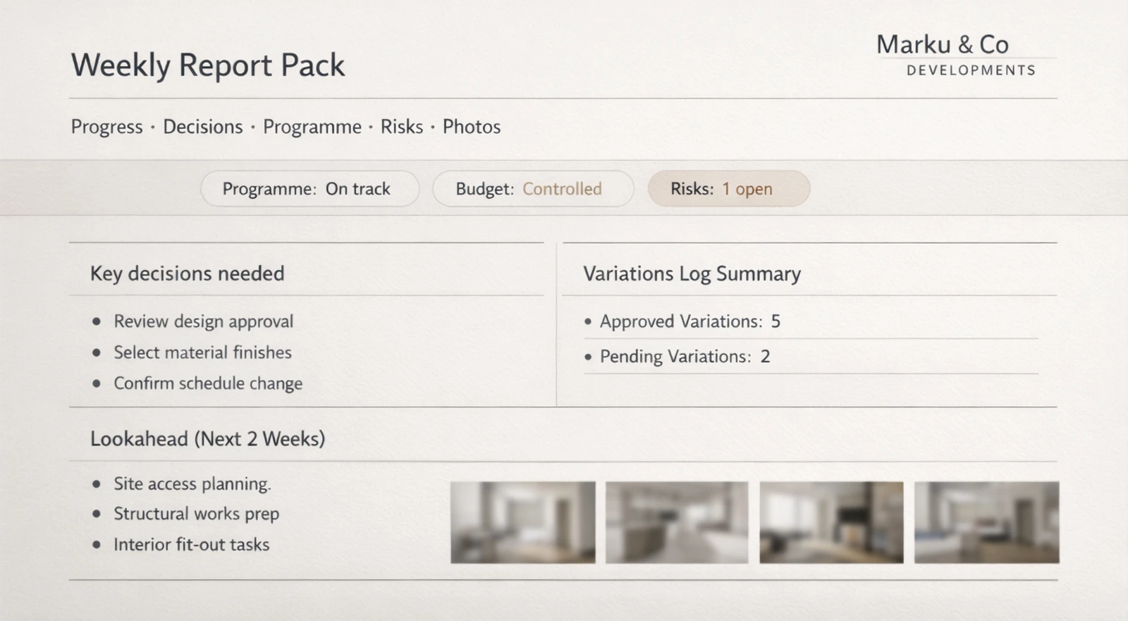 Weekly reporting pack example