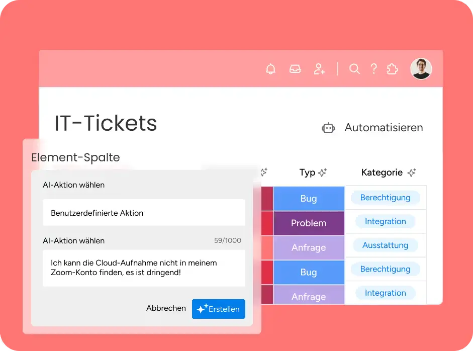 monday Service IT-Tickets Boardübersicht by Blinno