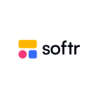 Softr-Logo mit gelbem Rechteck, rosa Kreis, blauem Quadrat und schwarzem Text