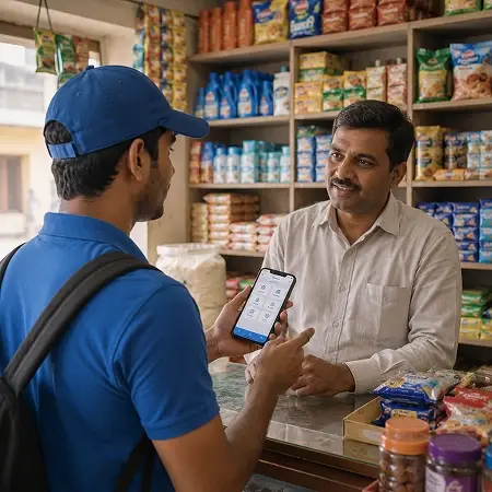 A Saarthi doing secondary sales in market
