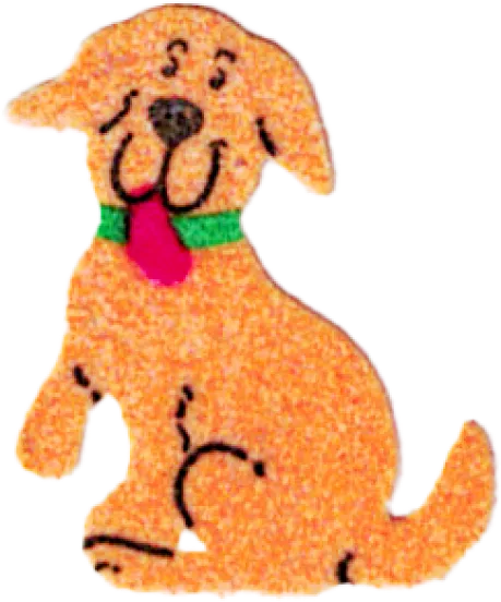 Cute orange cartoon dog with green collar and pink tongue sticking out