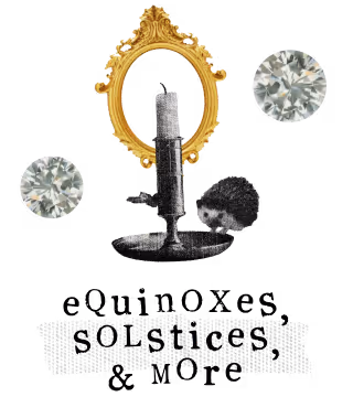 Ornate mirror with candle and diamonds illustrating zodiac solstices and equinoxes