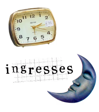 Vintage clock and moon emoji with "ingresses" text on astrology-themed background