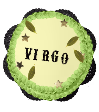 Green cake with Virgo zodiac sign and decorative stars and leaves