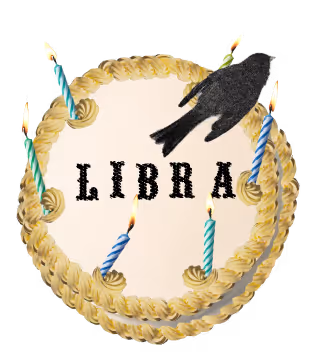 Birthday cake with Libra zodiac sign and black bird silhouette