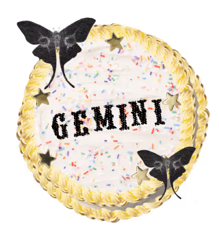 Gemini zodiac cake with black butterflies and colorful sprinkles