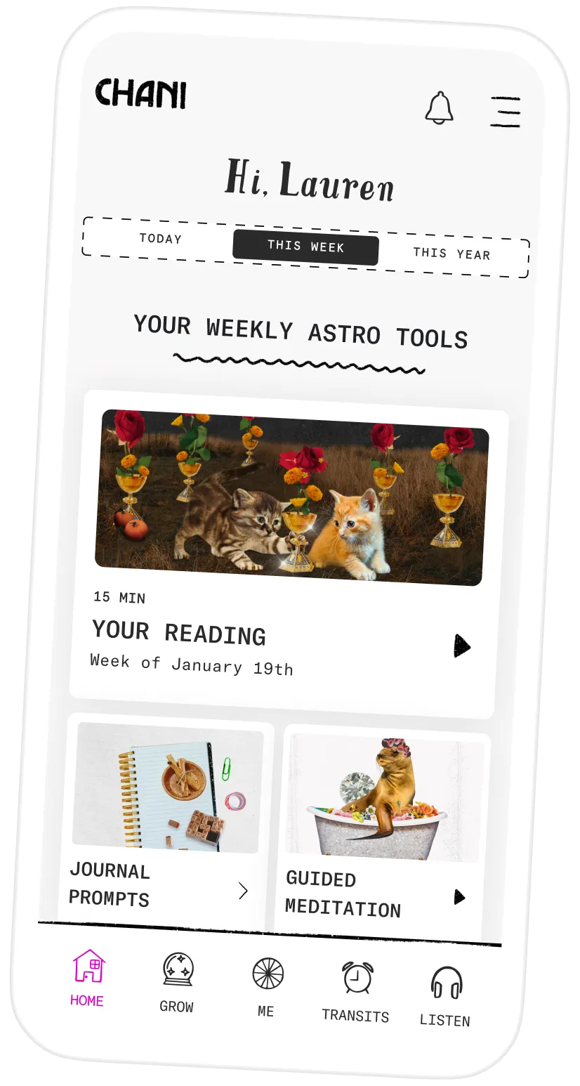 A screen capture of a sample This Week tab in the CHANI app showing the Weekly Astro Tools
