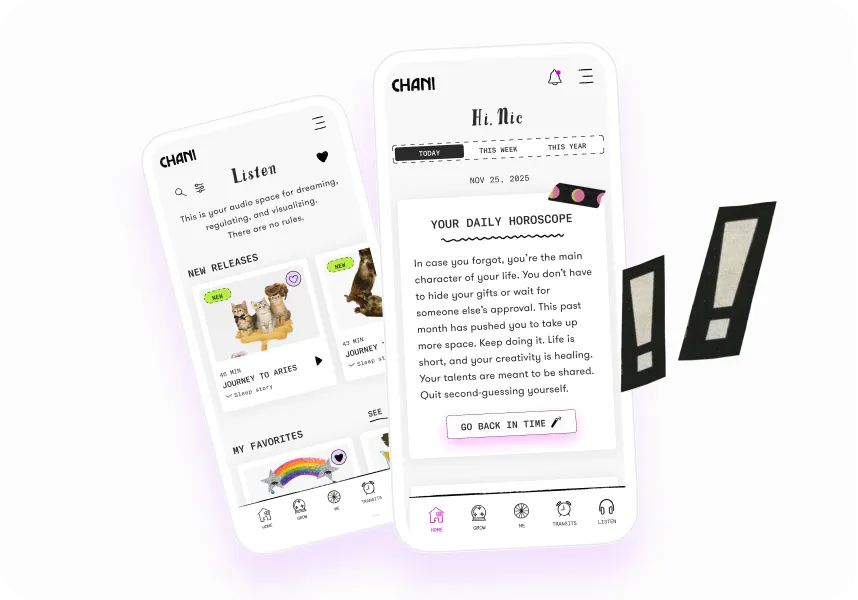 links to the chani app on mobile or the chani app page on desktop