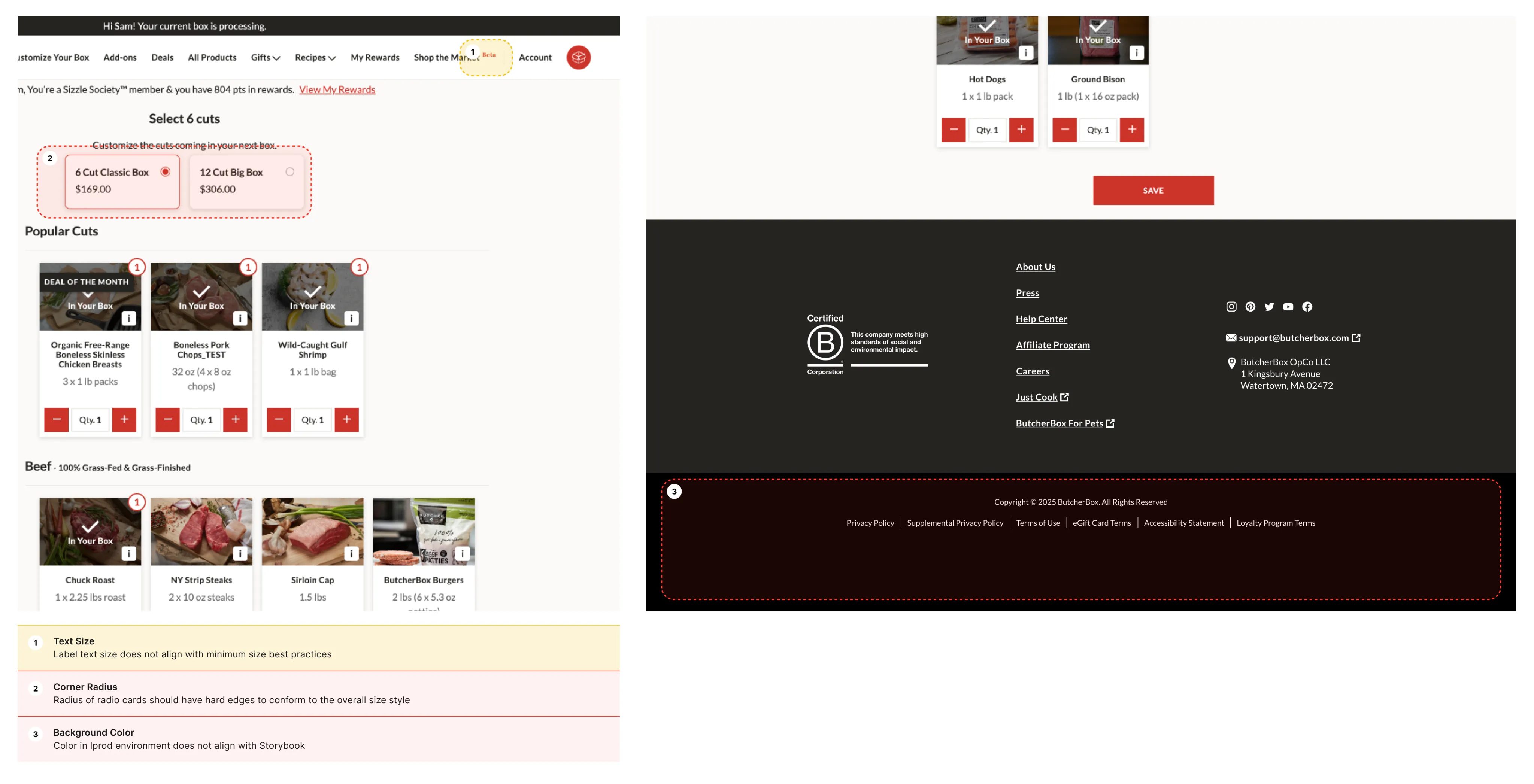 System audit of the existing storybook and live experience