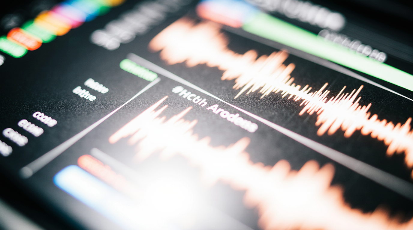 Close-up of audio waveform on digital audio workstation screen.
