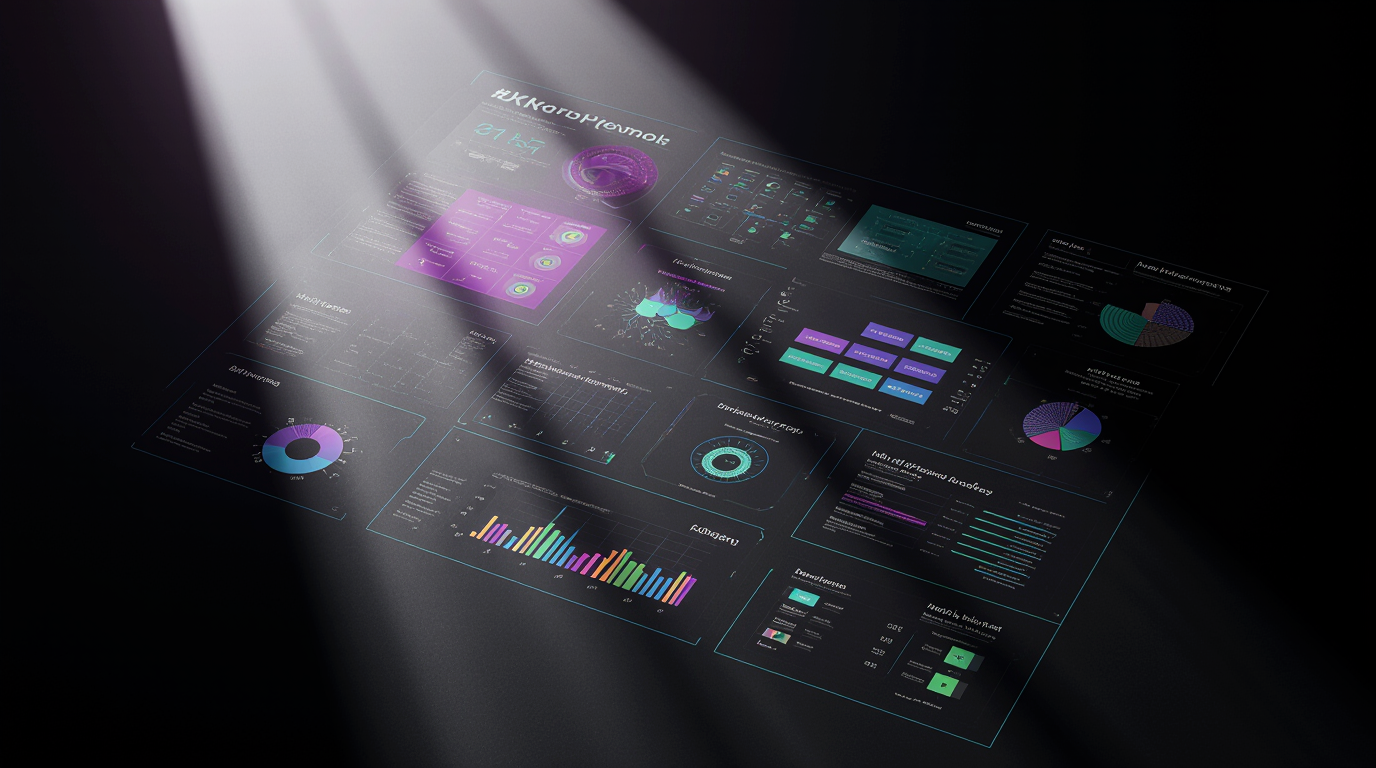 Digital dashboard with charts and graphs on AI and data concepts.
