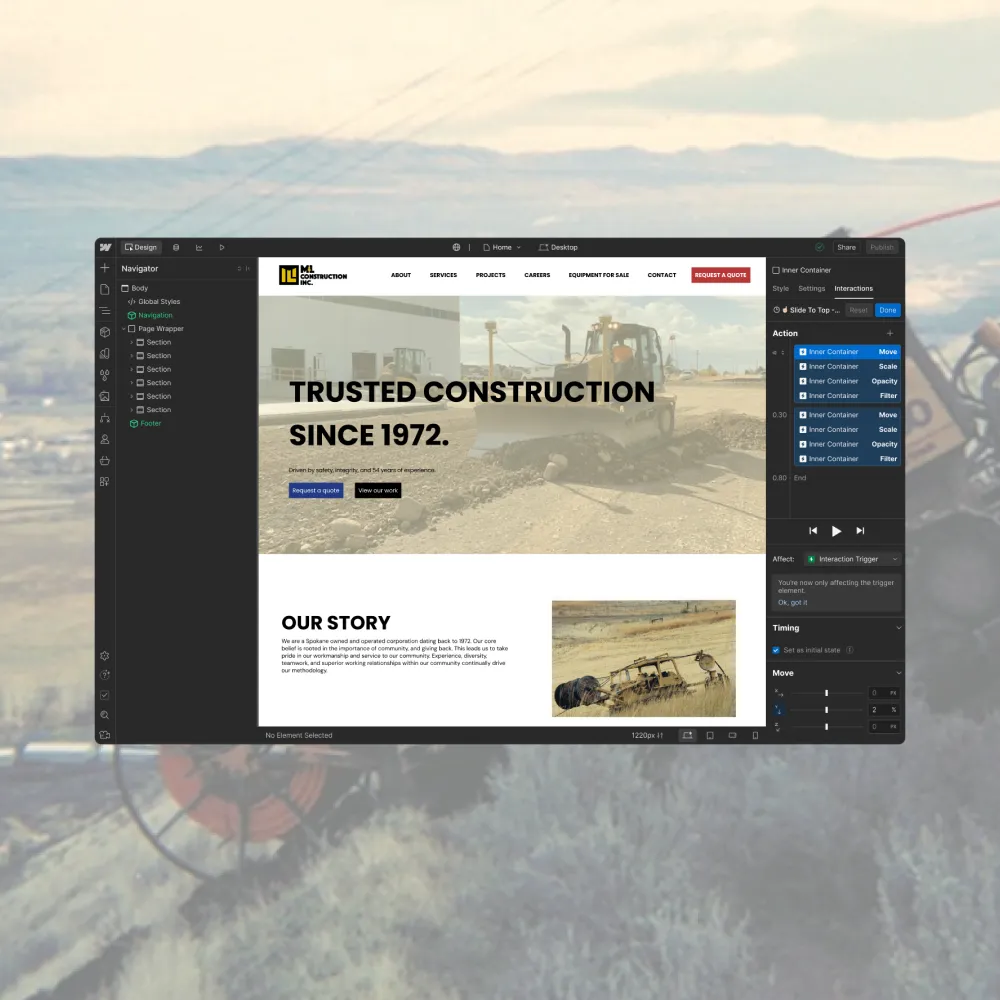 Inlumina Creative M&L Construction website design project.