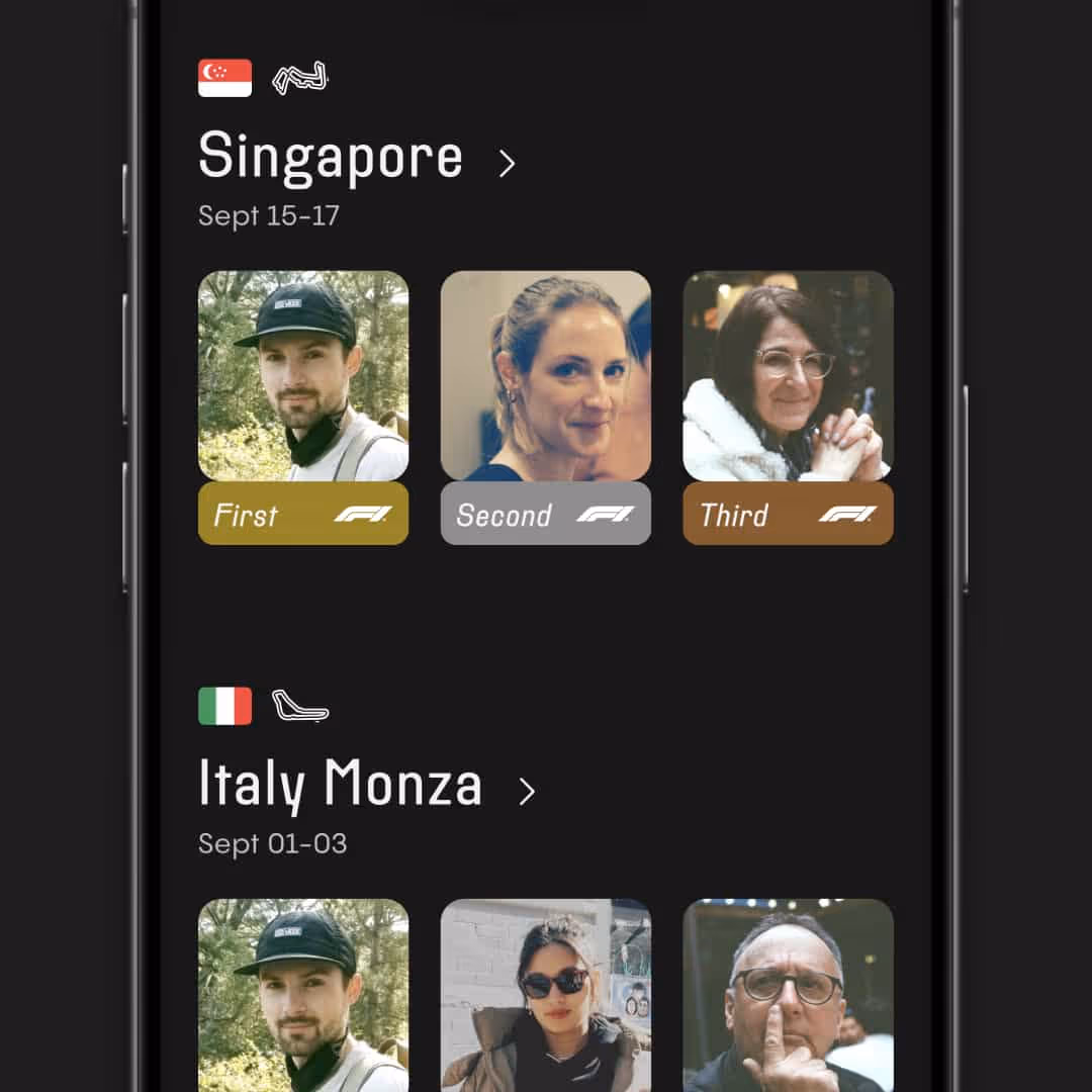 Race item from the Races page. This one shows Singapore and Monza