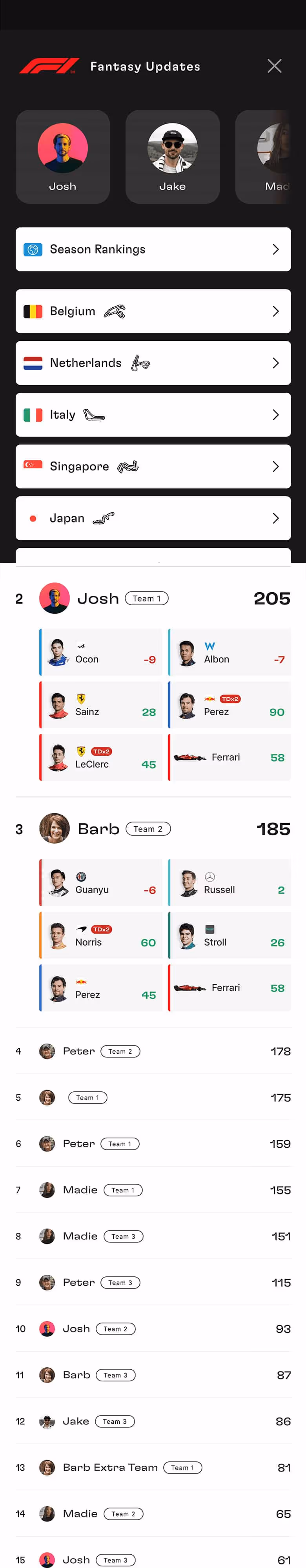 2022 Season Standings Navigation