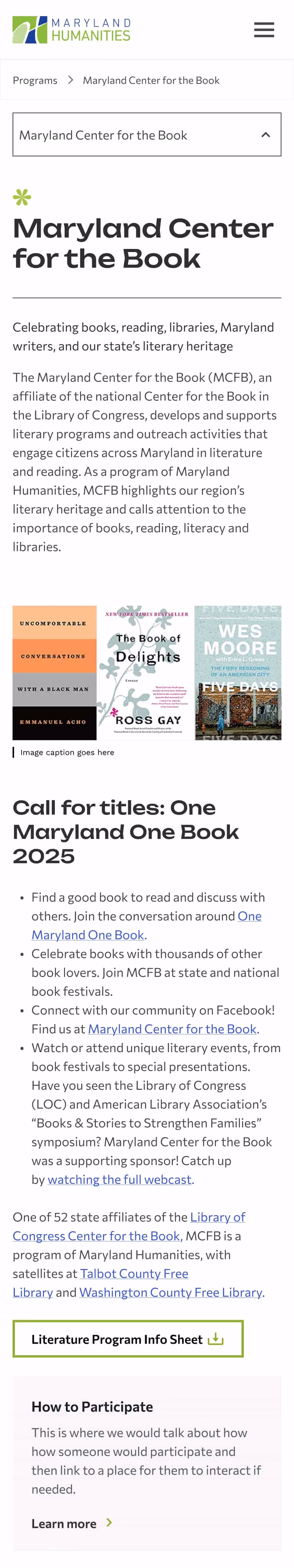 Maryland Center for the Book Mobile Layout