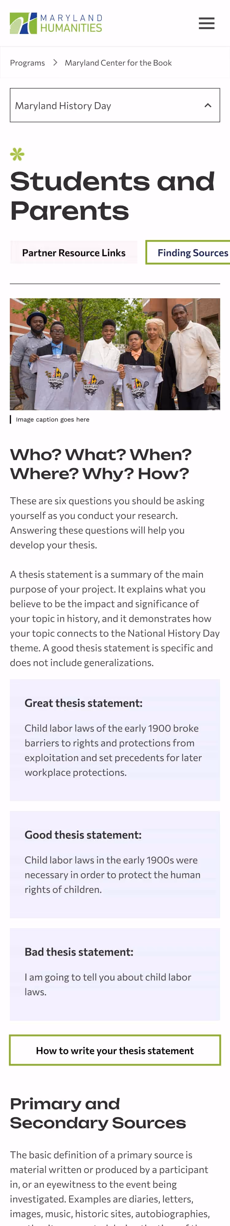 Students and Parents landing page Moblie layout