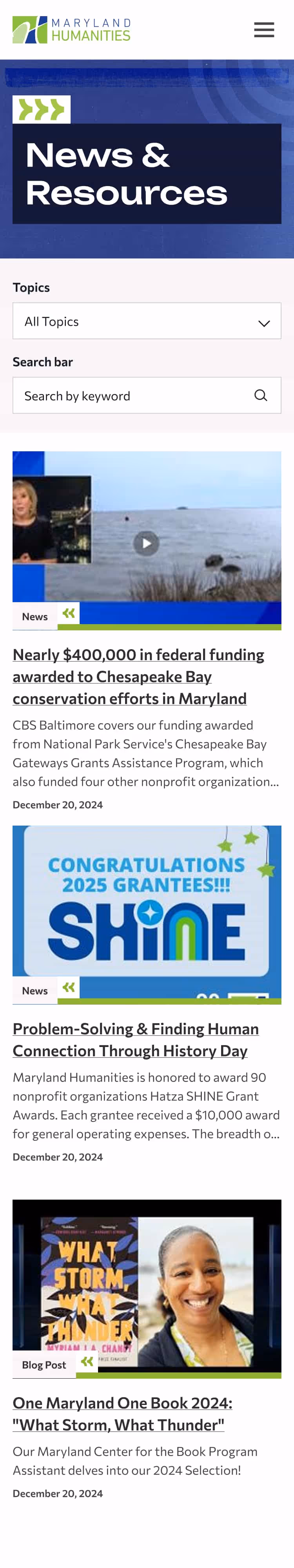 News and Resources Mobile breakpoint