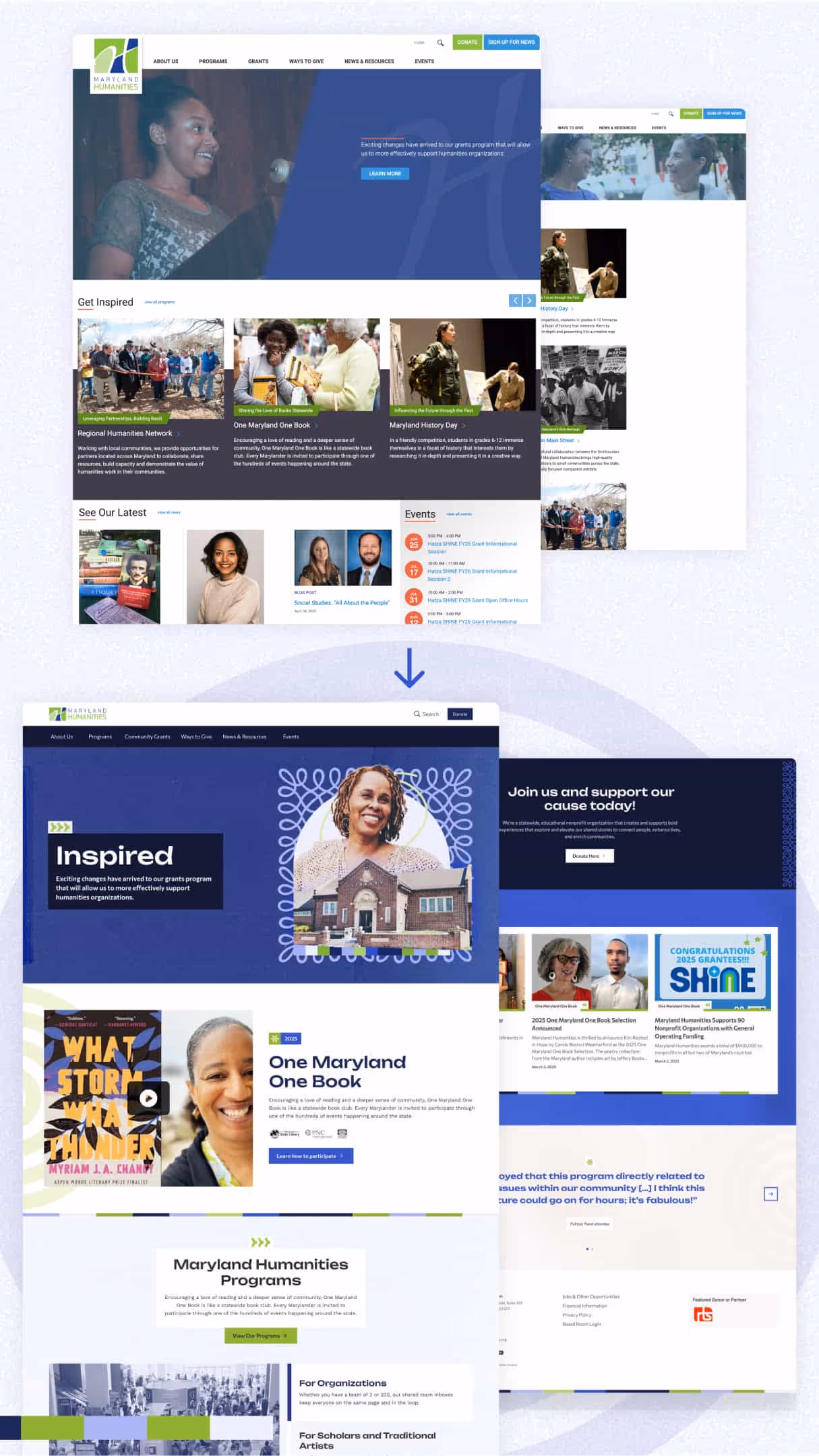 Comparison of Old design to new design mobile sizes images